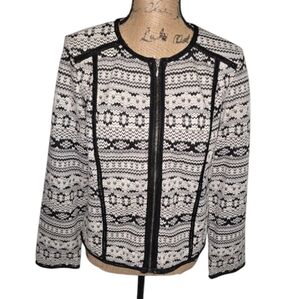Chico's Black White Aztec Pattern Knit Moto Jacket Textured Full Zip Sweater 1 M